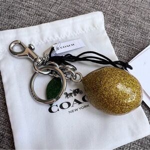Coach Gold Glitter Lemon Keychain with Green Accent